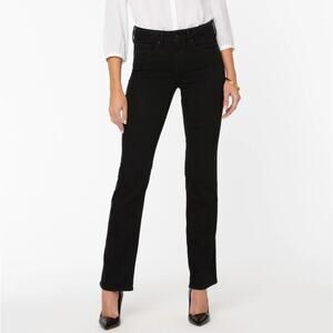 NYDJ Marilyn Straight Jeans Mid Rise Lift Tuck Technology Black Denim Size 2P